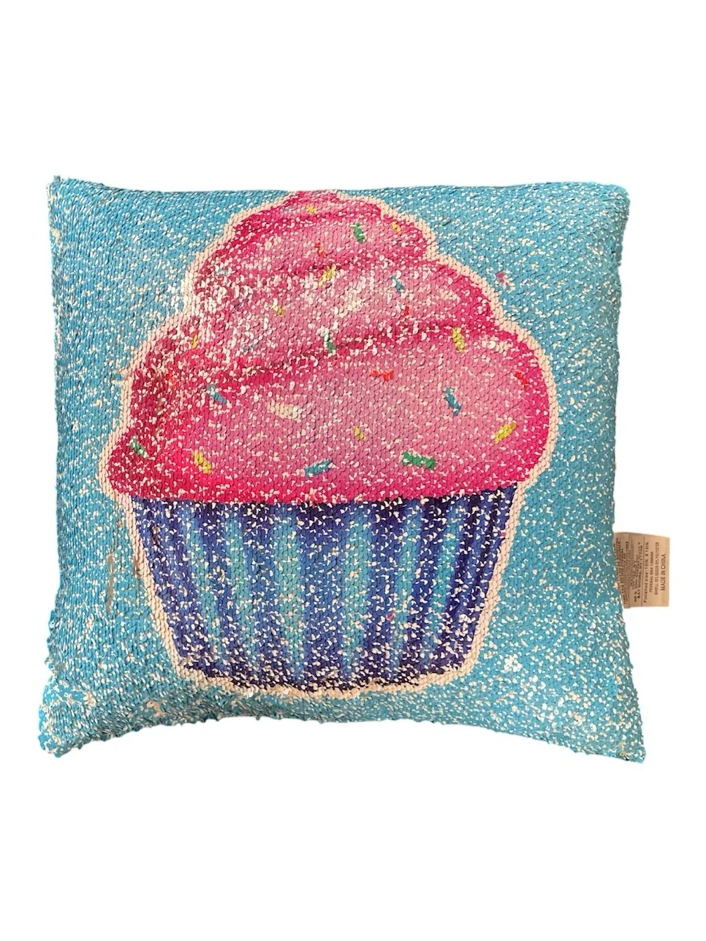 Reversible Sequin Cupcake/Donut Throw Pillow - Blue and Pink SZ 15x15